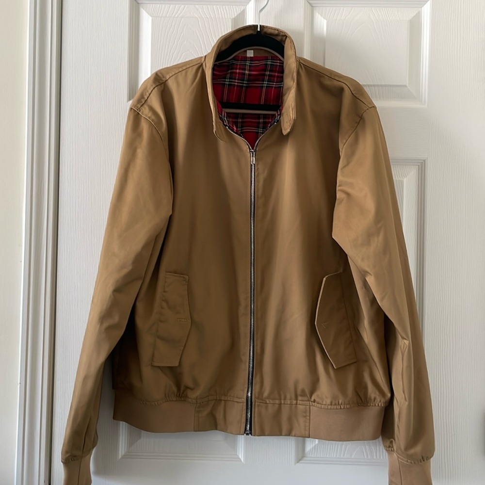 Mens Lightweight Cotton Lined Zip Jacket, Two Pockets, Tartan Lining